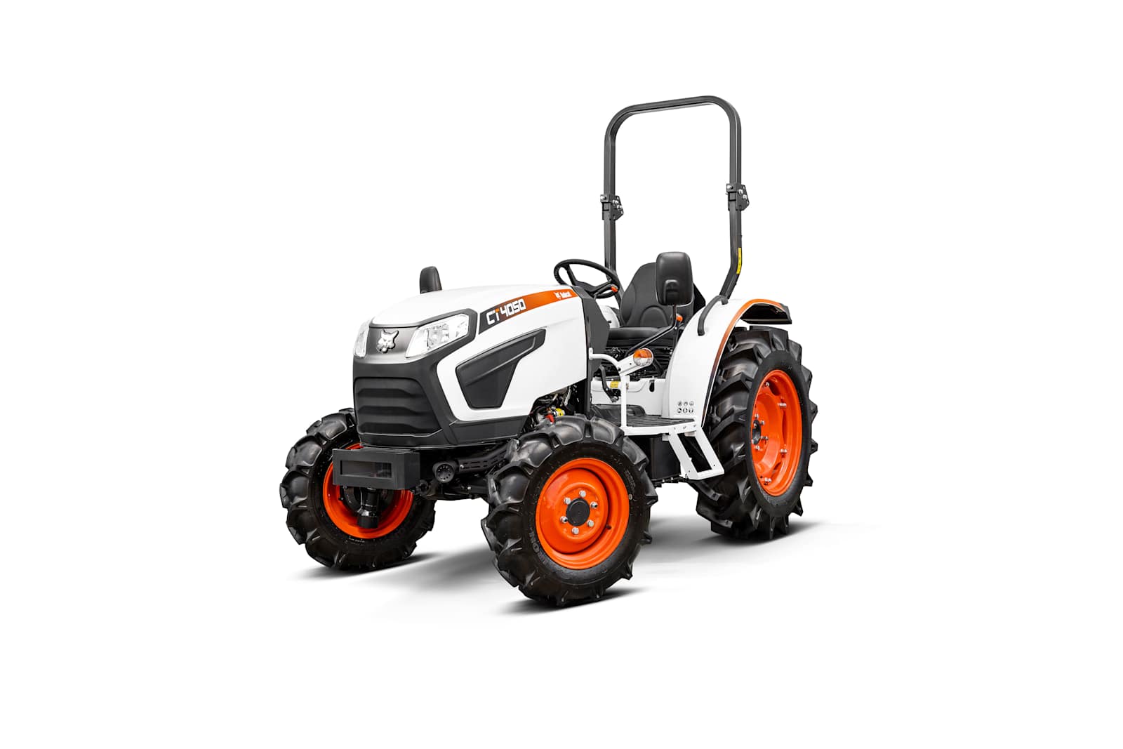Compact grey tractor with orange wheels