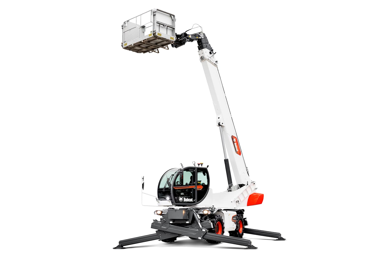 Telescopic boom lift with extended stabilisers